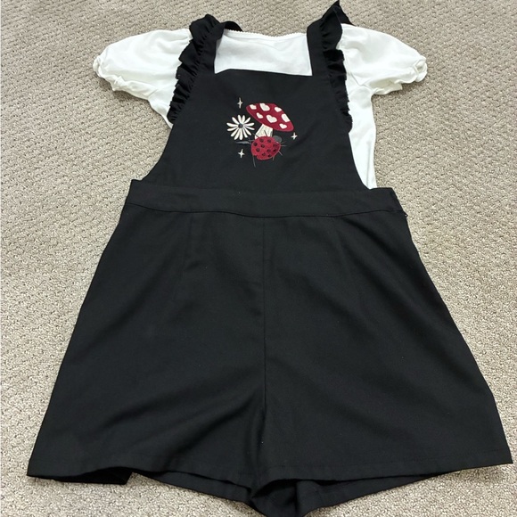 Hot Topic Pants - Black  Overalls with Mushroom Design